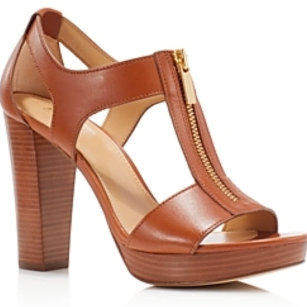 Women s MICHAEL Michael Kors Berkley Heeled Platform Sandal Luggage Cow Leather